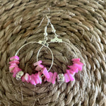 Pink coral hoop earring with silver bead-Western Culture Leather