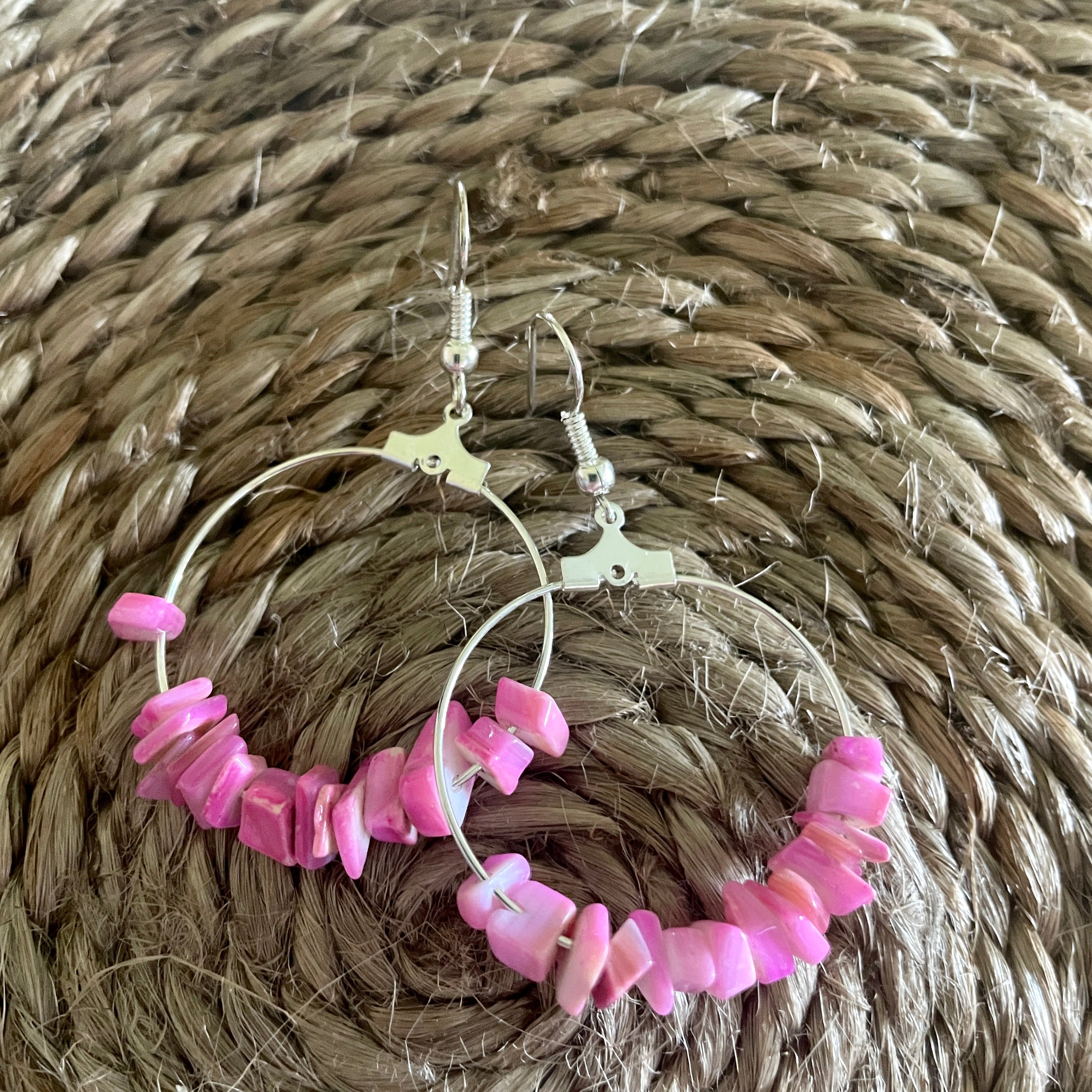 Pink coral hoop earring-Western Culture Leather