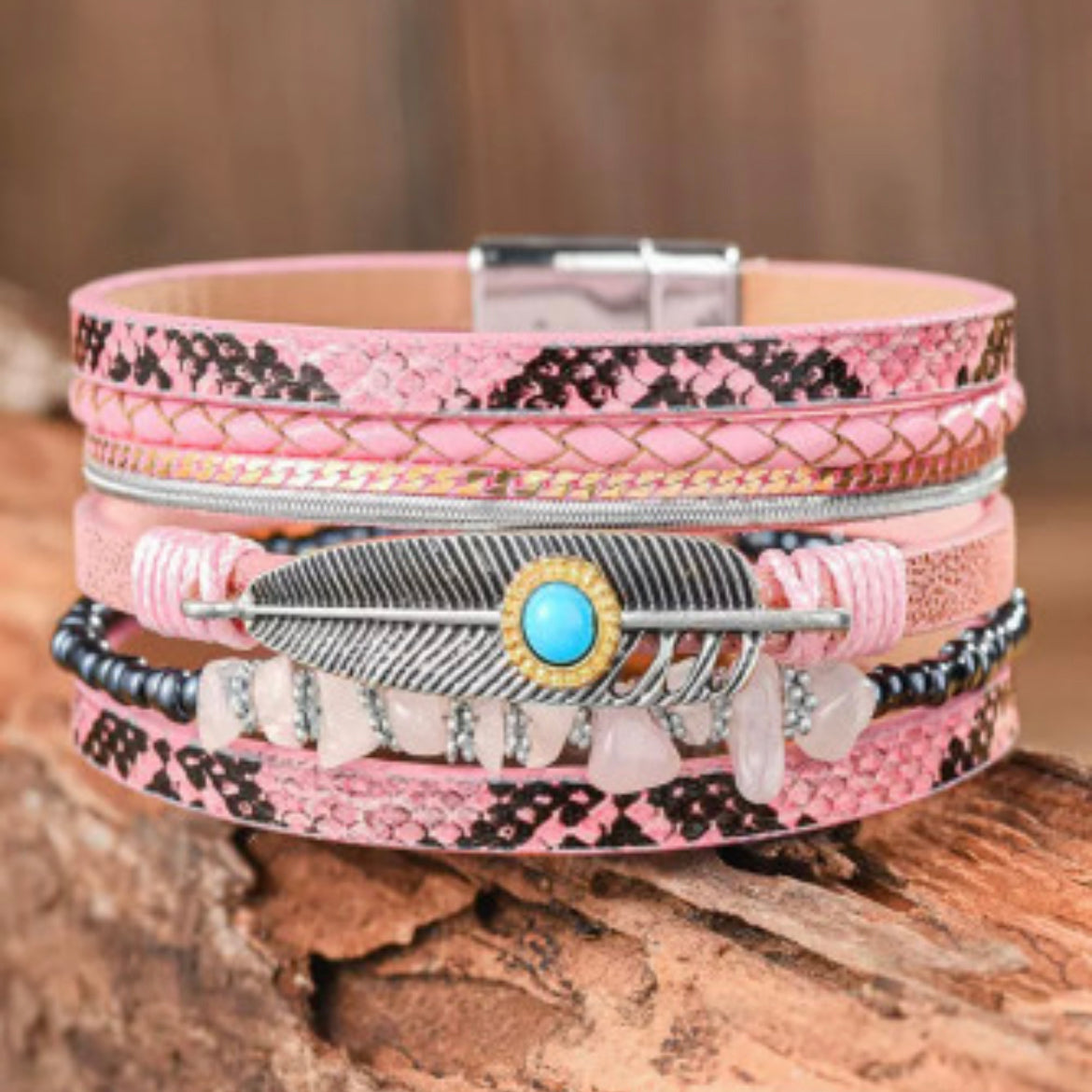 Pink Layered Wrap Cuff-Western Culture Leather