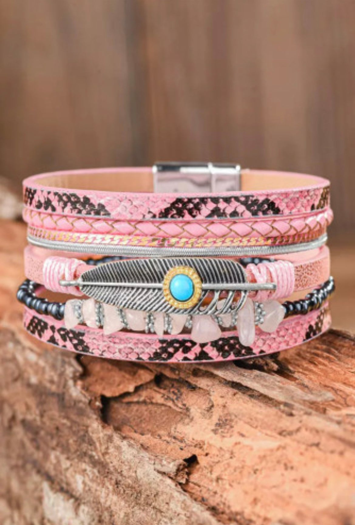 Pink Layered Wrap Cuff-Western Culture Leather