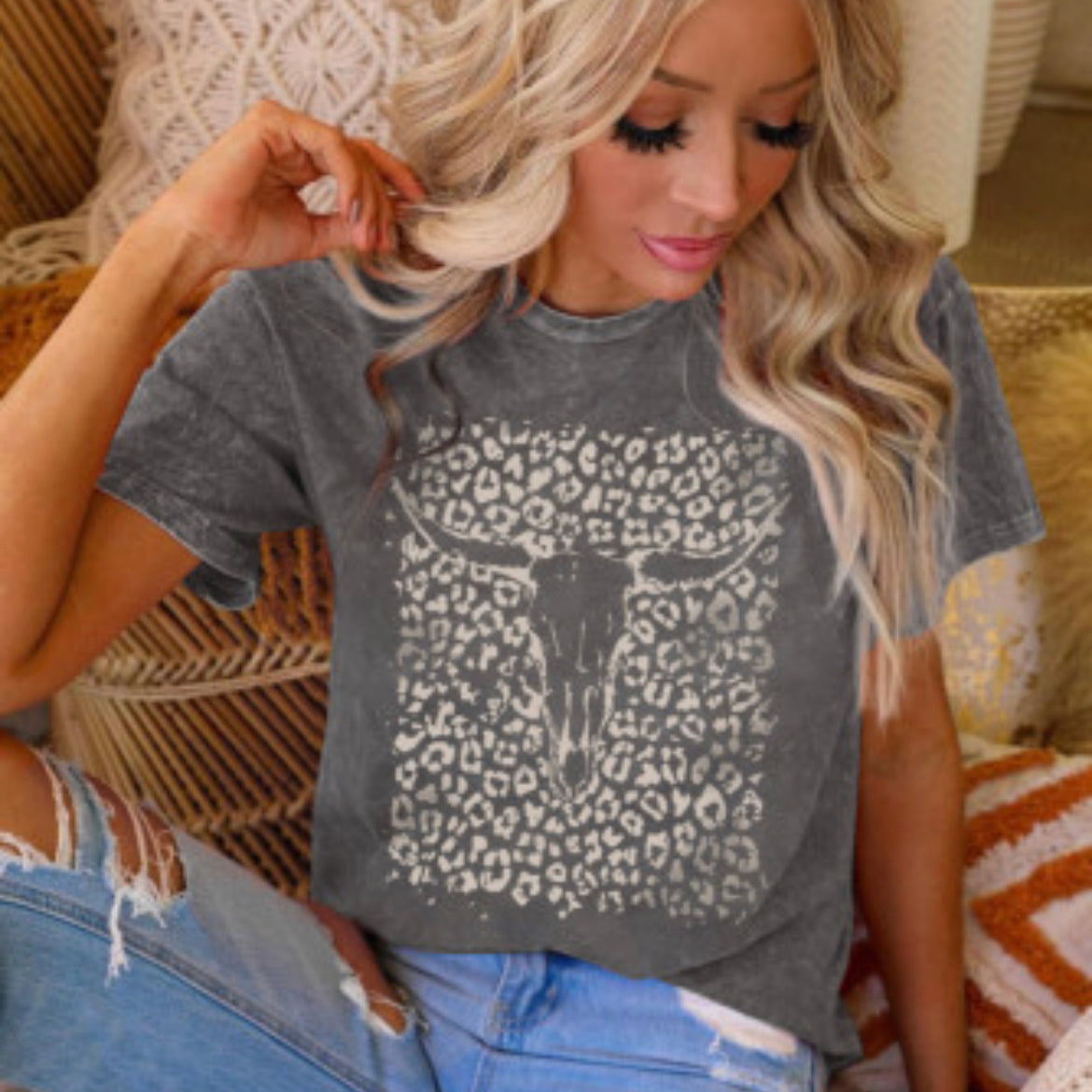Leopard Skull Graphic Printed T Shirt-Western Culture Leather