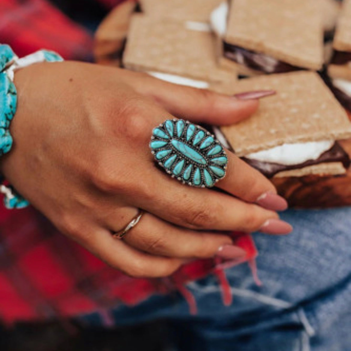 Oval Turquoise Ring-Western Culture Leather