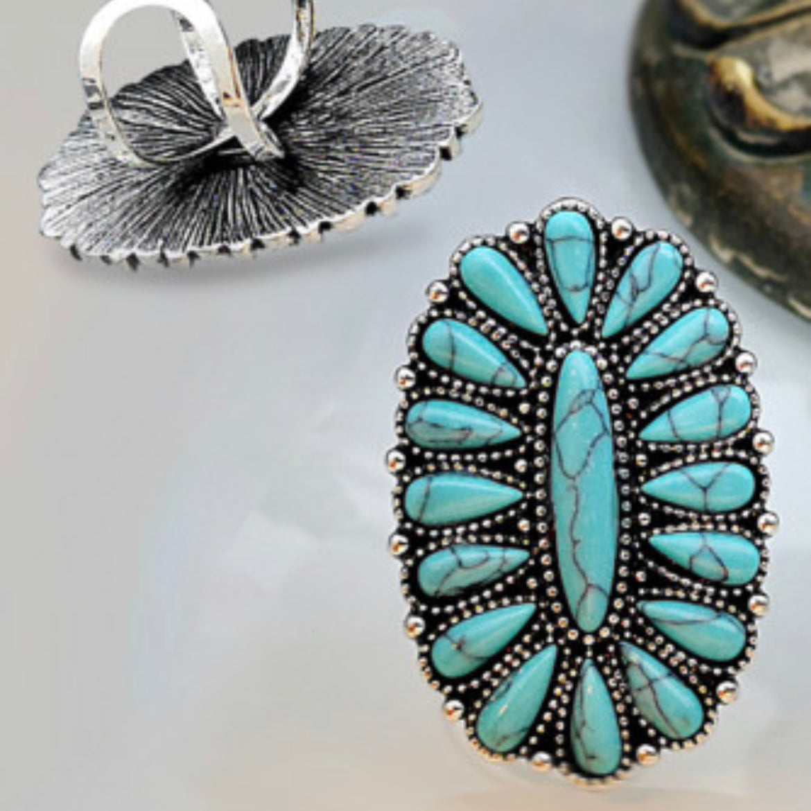 Oval Turquoise Ring-Western Culture Leather