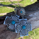 Silver cross drop earring-Western Culture Leather