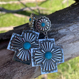 Silver cross drop earring-Western Culture Leather