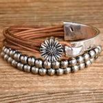 Sunflower Leather wrap and metal cuff-Western Culture Leather