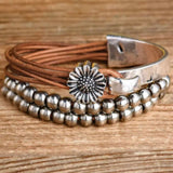 Sunflower Leather wrap and metal cuff-Western Culture Leather