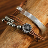 Sunflower Leather wrap and metal cuff-Western Culture Leather