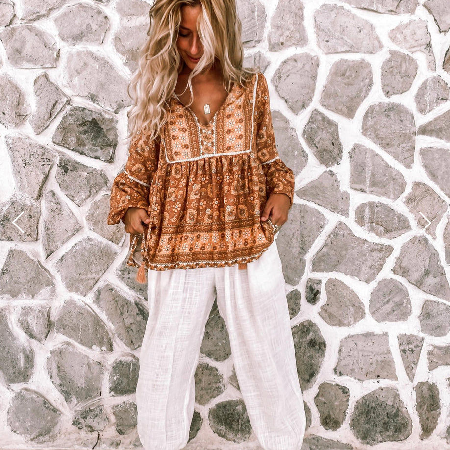 Saba Harem Pant - White Cotton-Western Culture Leather